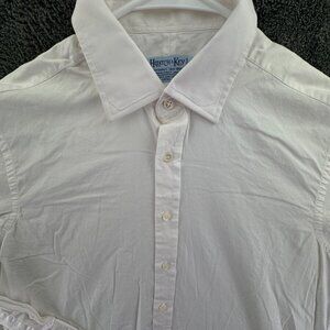 Hilditch & Key Button Up Shirt Men Long Sleeve Size 16 Pale Pink Twofold Cotton
